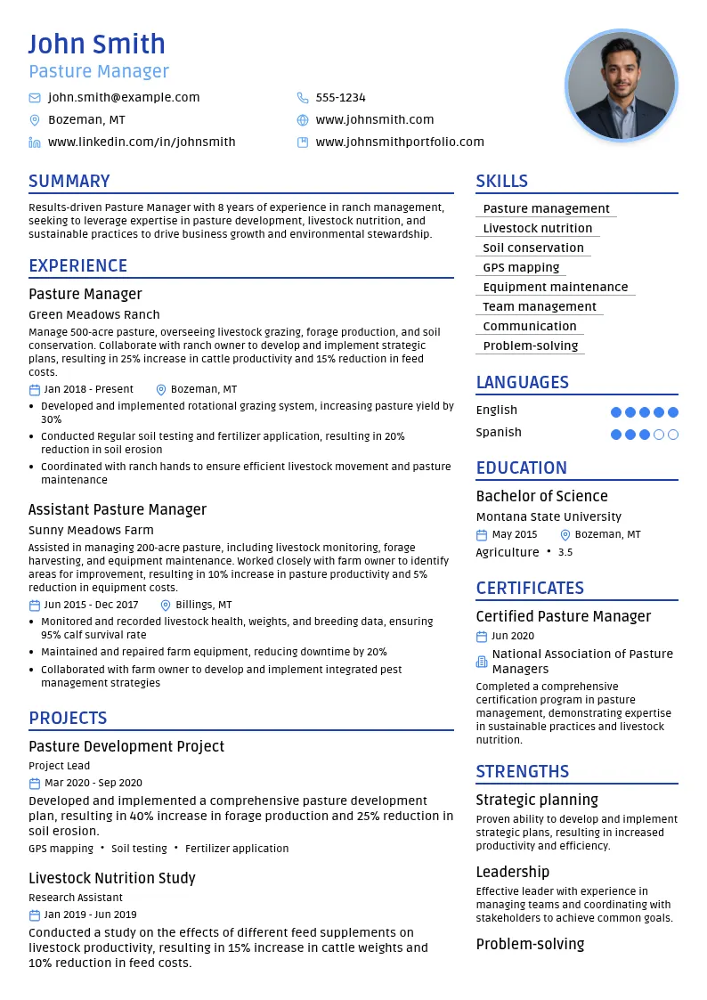 Pasture Manager resume example