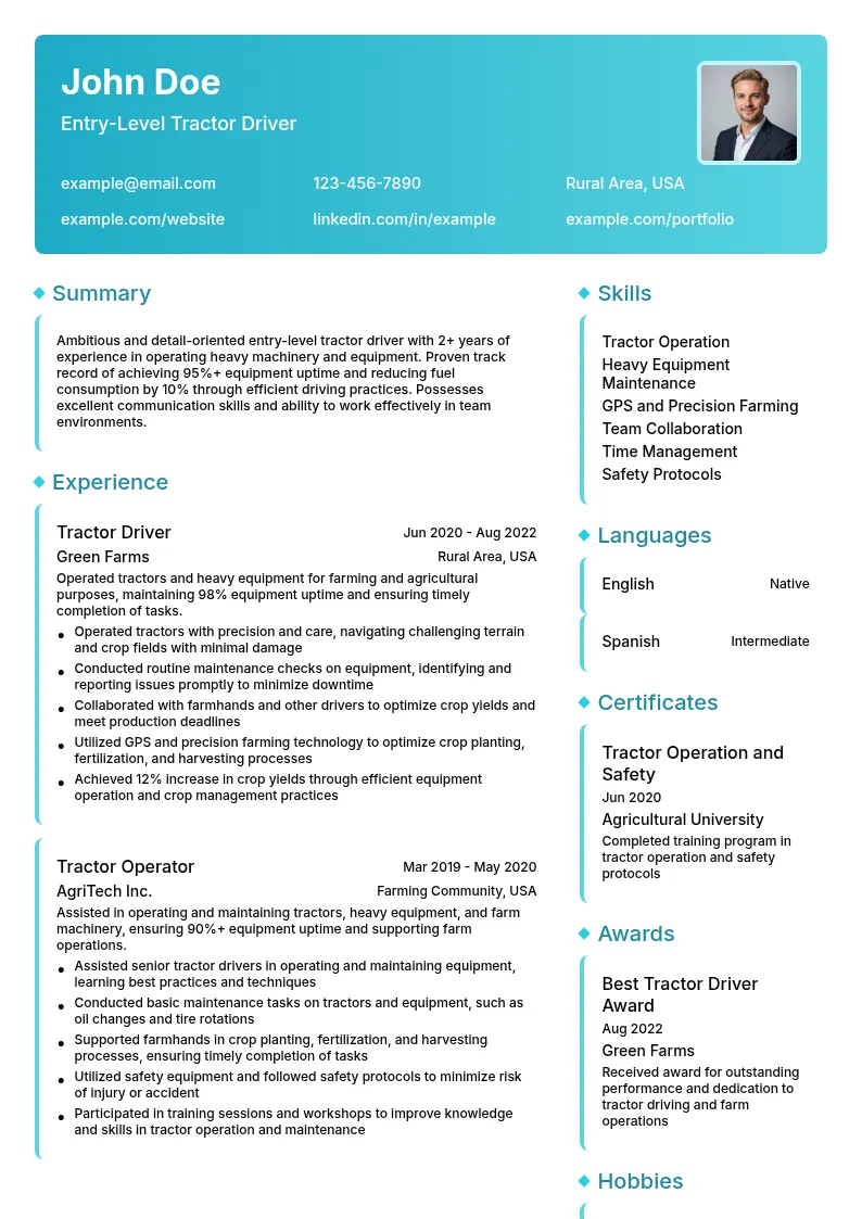 Entry-Level Tractor Driver resume example