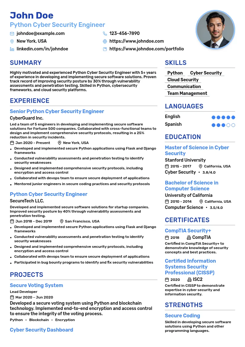 Python Cyber Security Engineer resume example