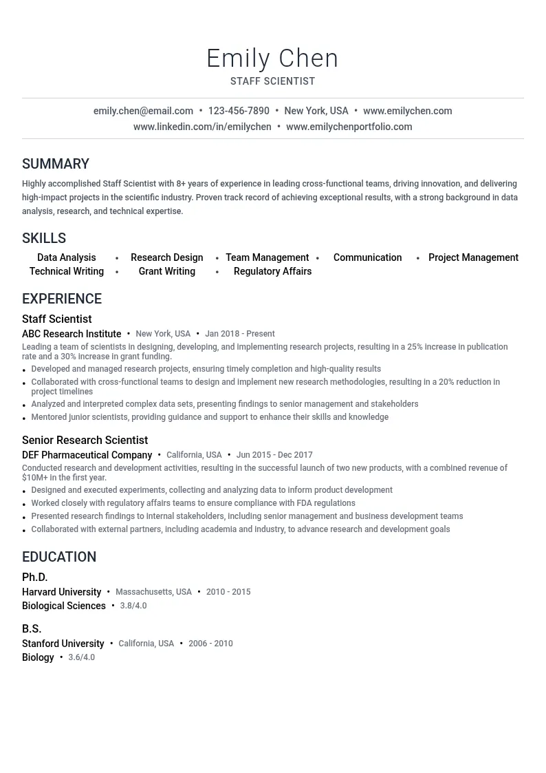 Staff Scientist resume example