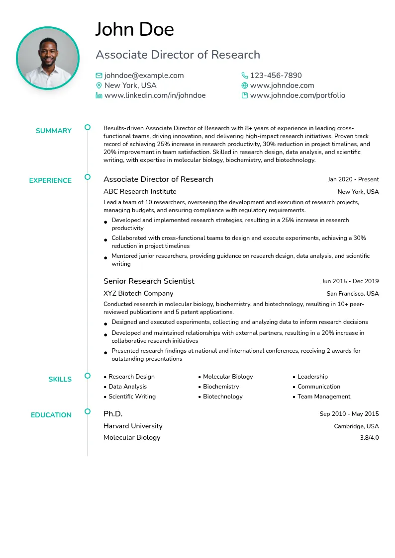Associate Director of Research resume example
