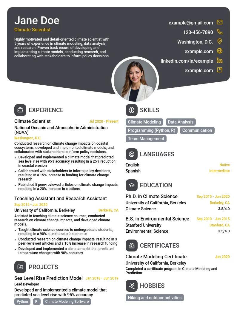 Climate Scientist resume example