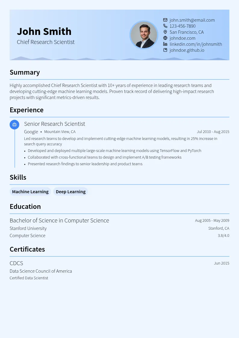 Chief Research Scientist resume example