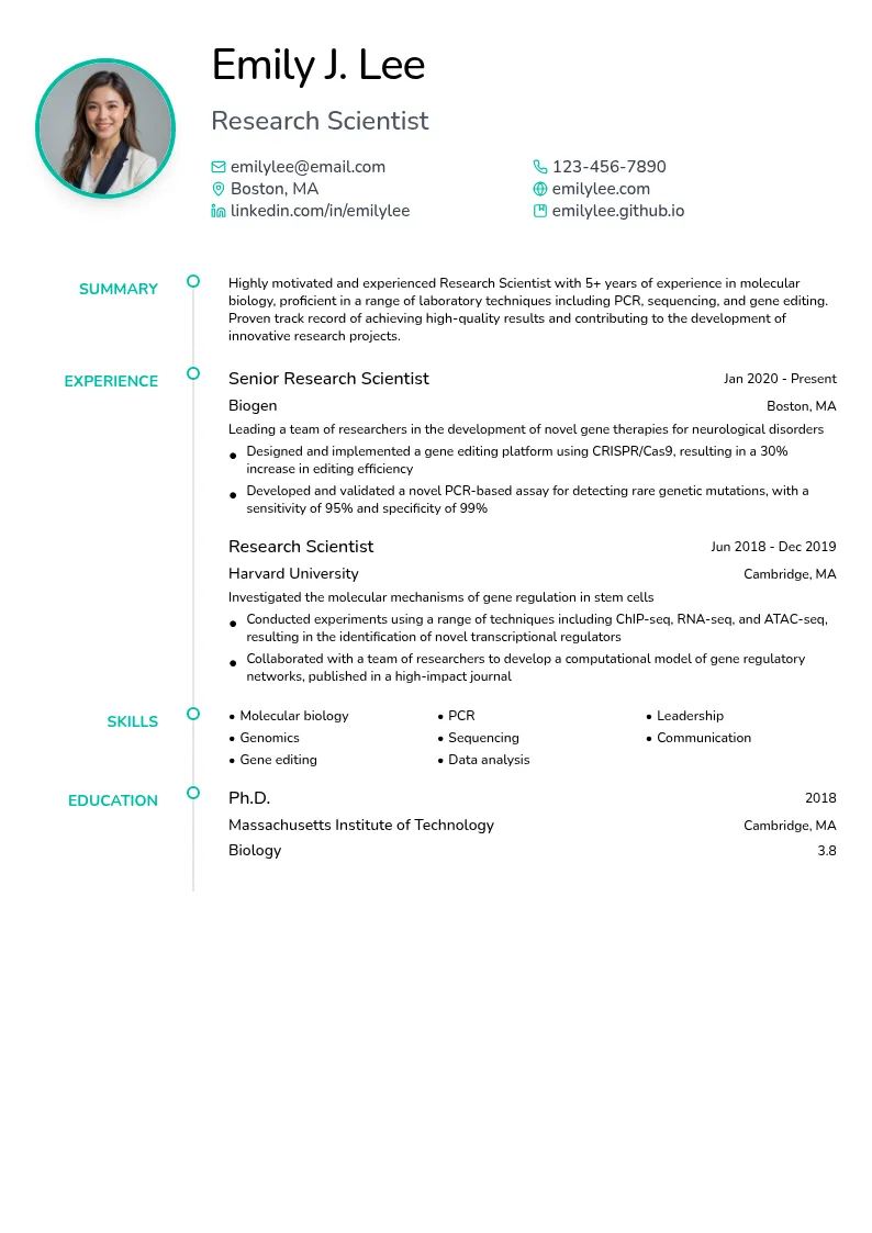 Molecular Biology resume example