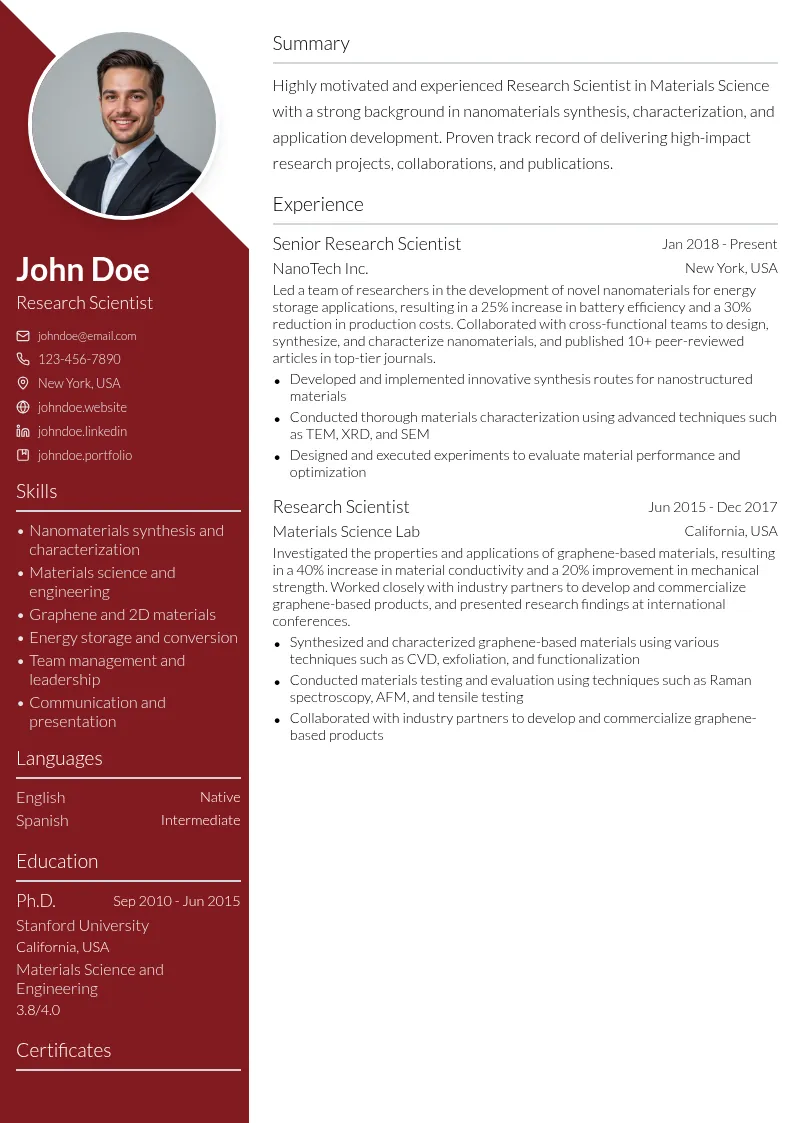 Materials Science resume example
