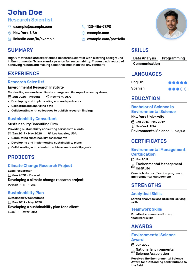 Environmental Science resume example