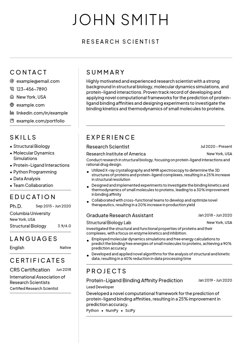 Structural Biology resume example