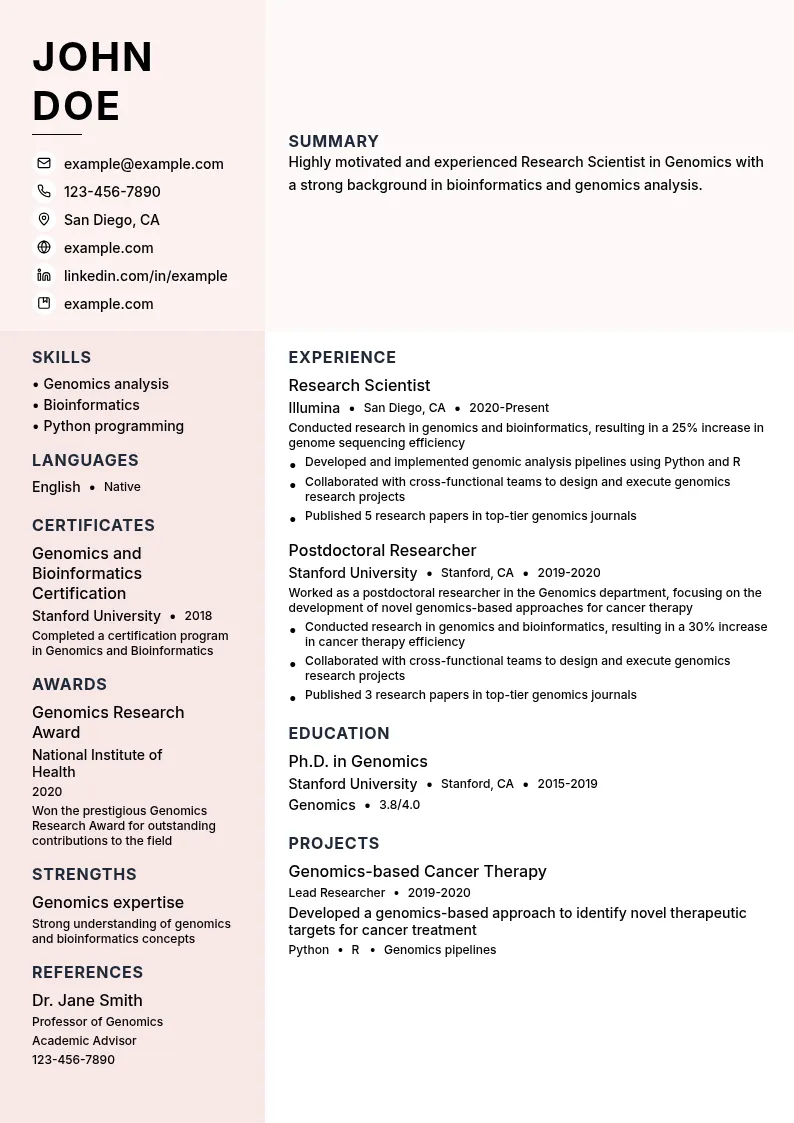 Genomics resume example