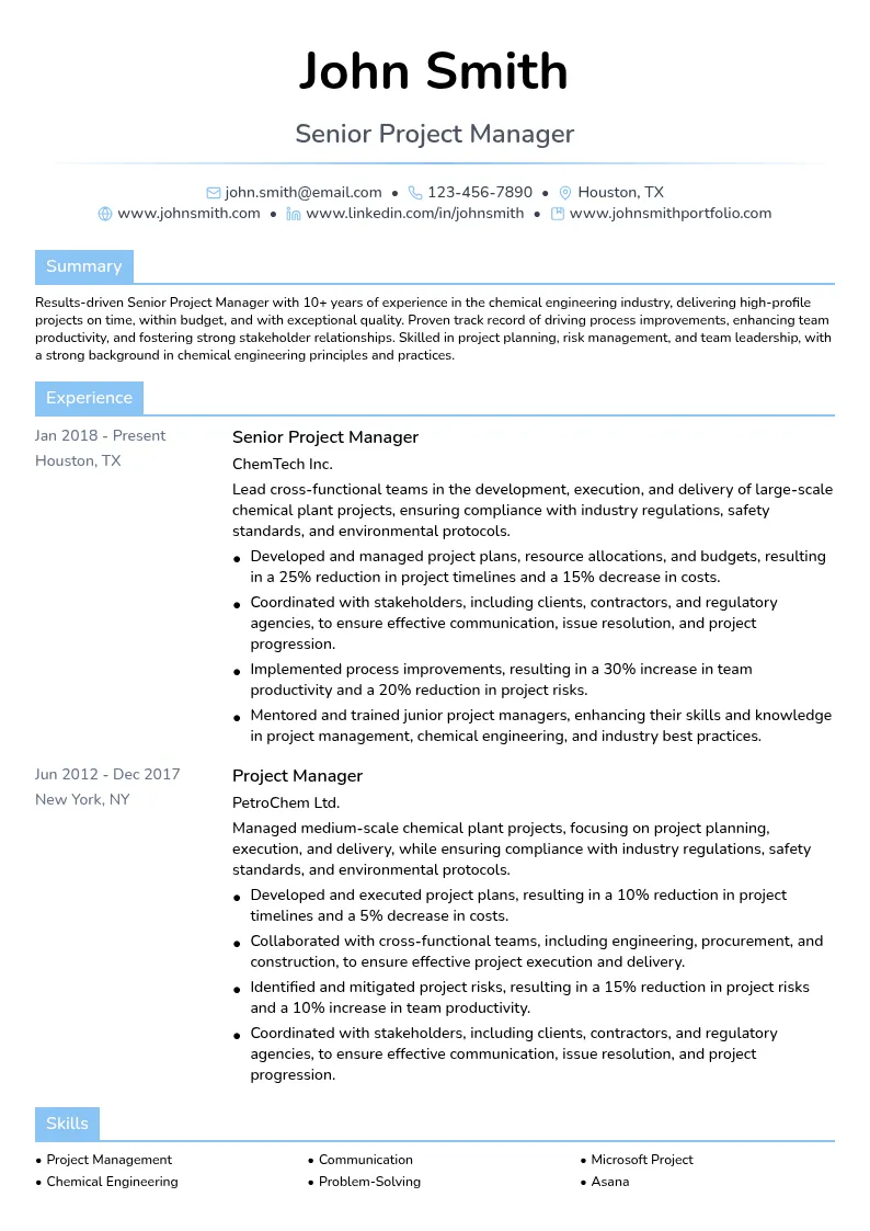 Senior Project Manager resume example