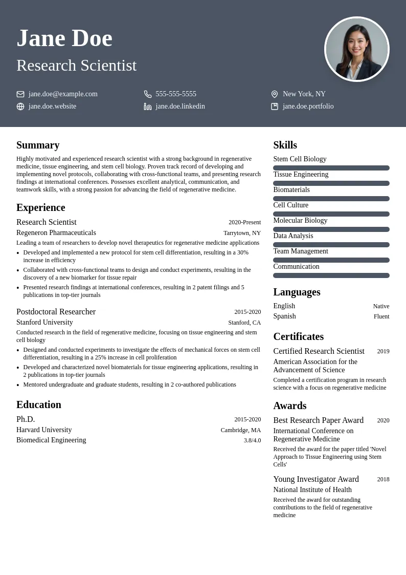 Regenerative Medicine resume example