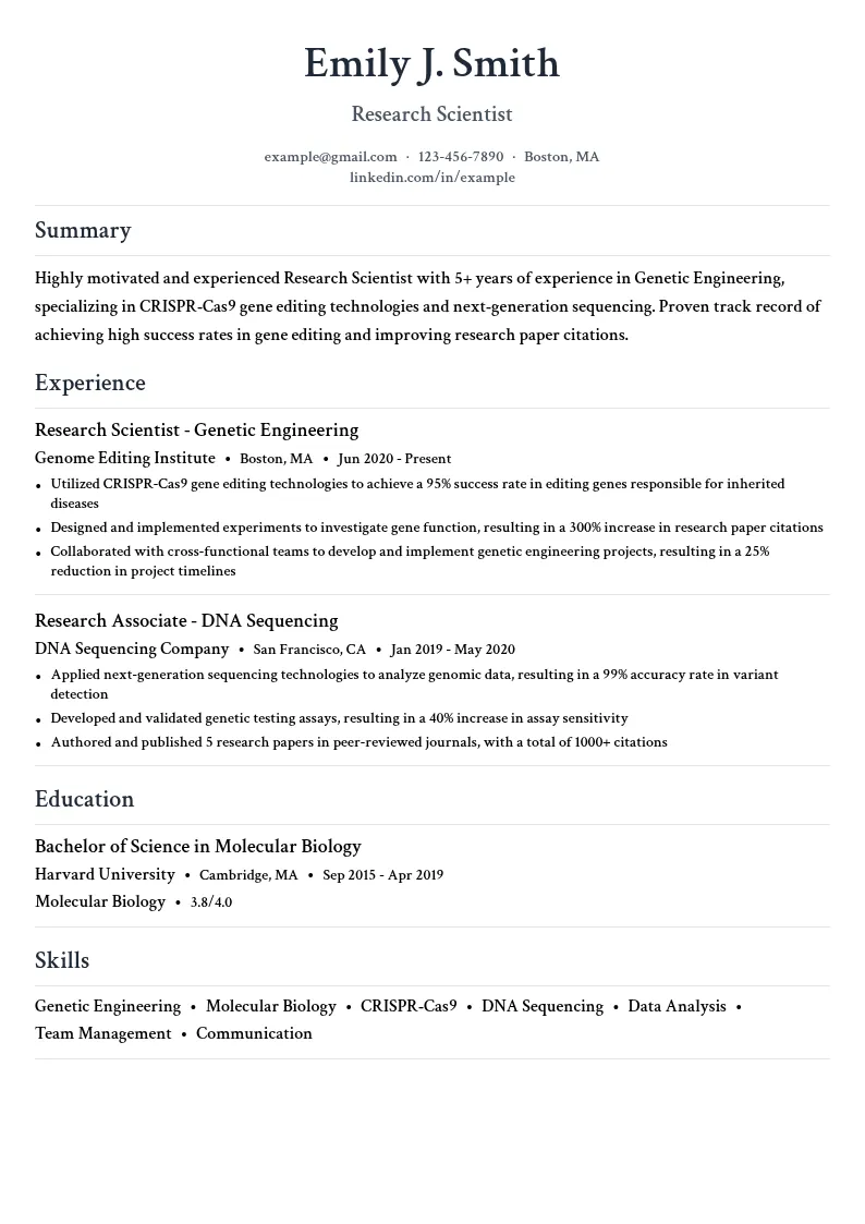 Genetic Engineering resume example
