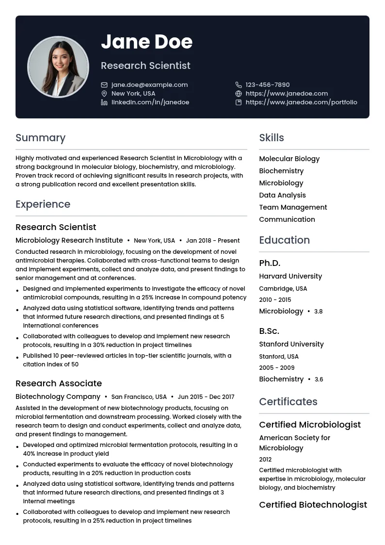 Microbiology resume example