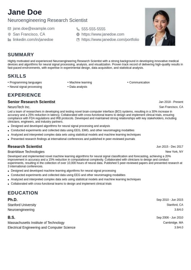Neuroengineering resume example