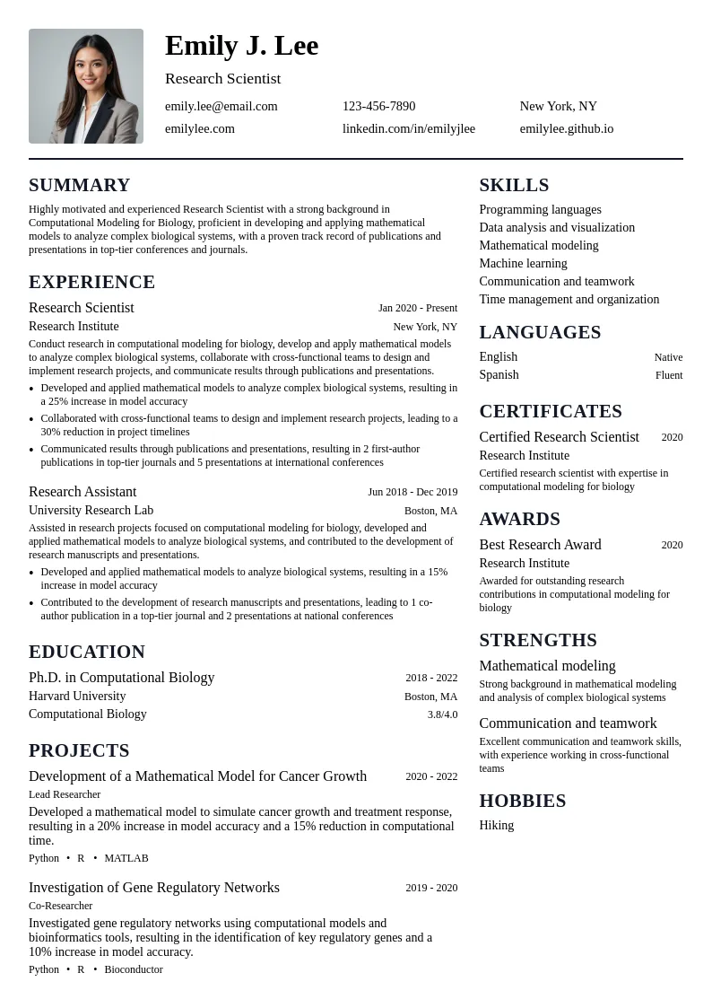 Computational Modeling for Biology resume example