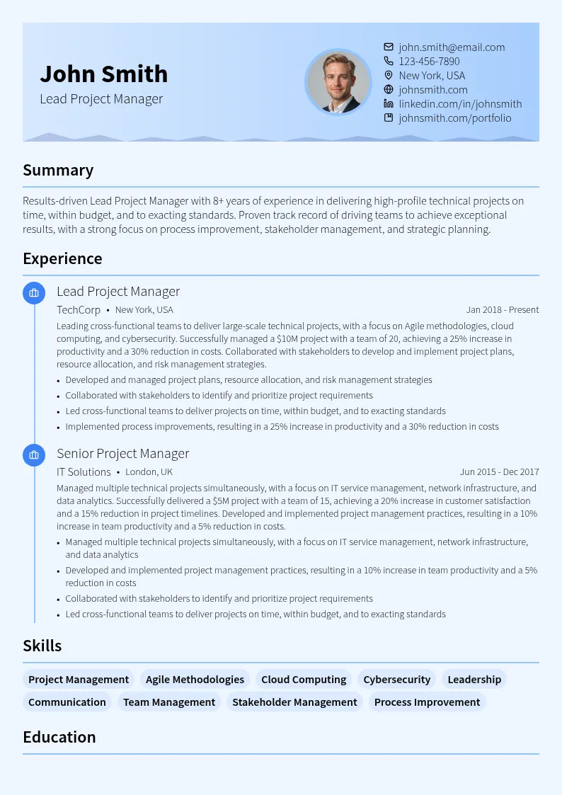 Lead Project Manager resume example