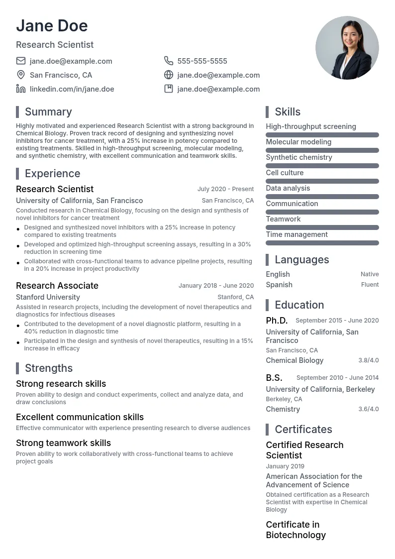 Chemical Biology resume example