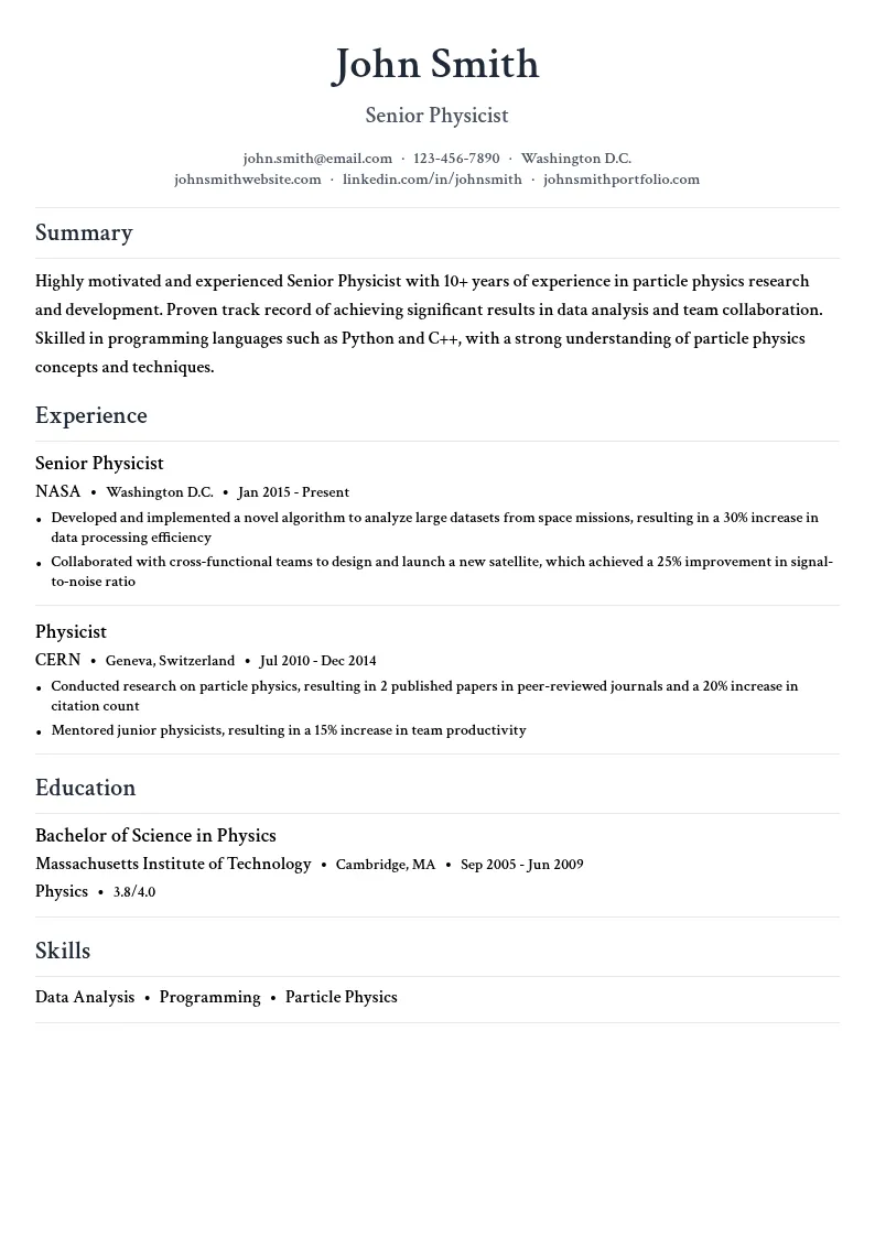 Senior Physicist resume example