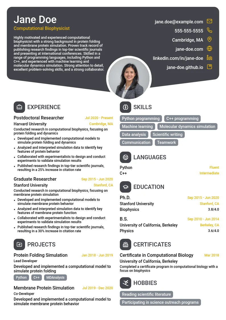 Computational Biophysicist resume example