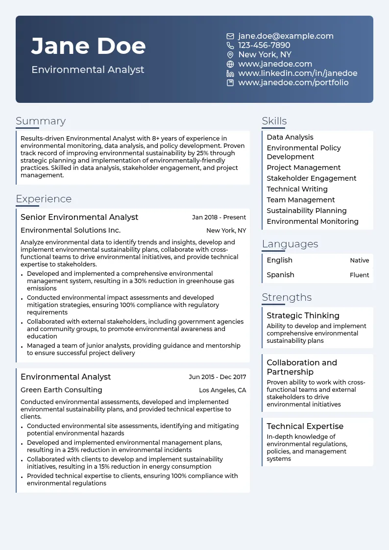 Environmental Analyst resume example