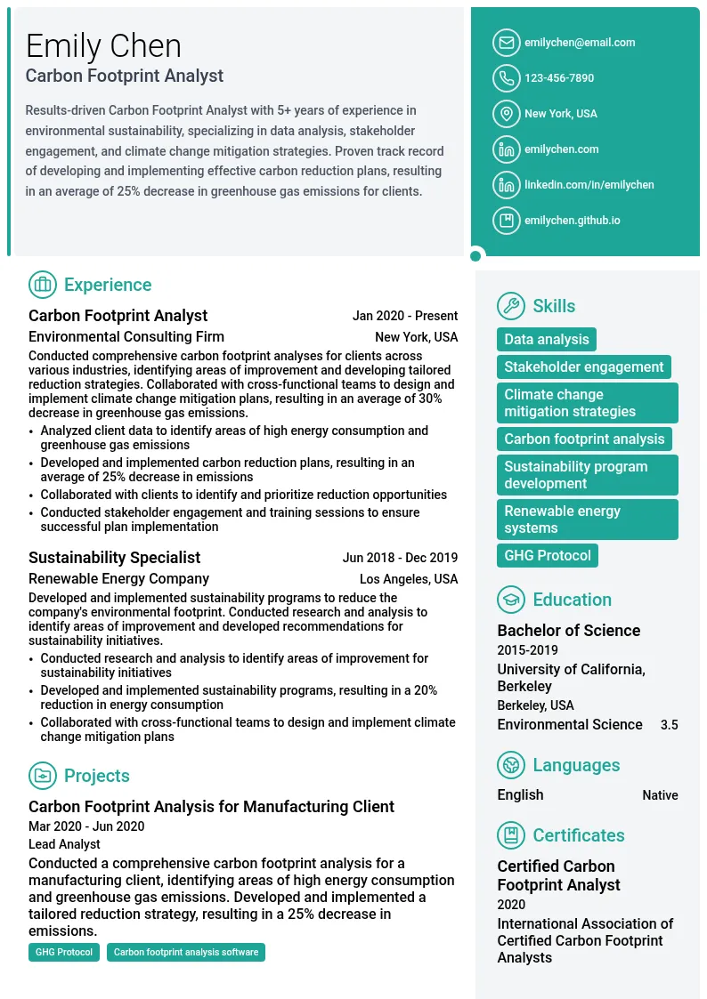 Carbon Footprint Analyst resume example