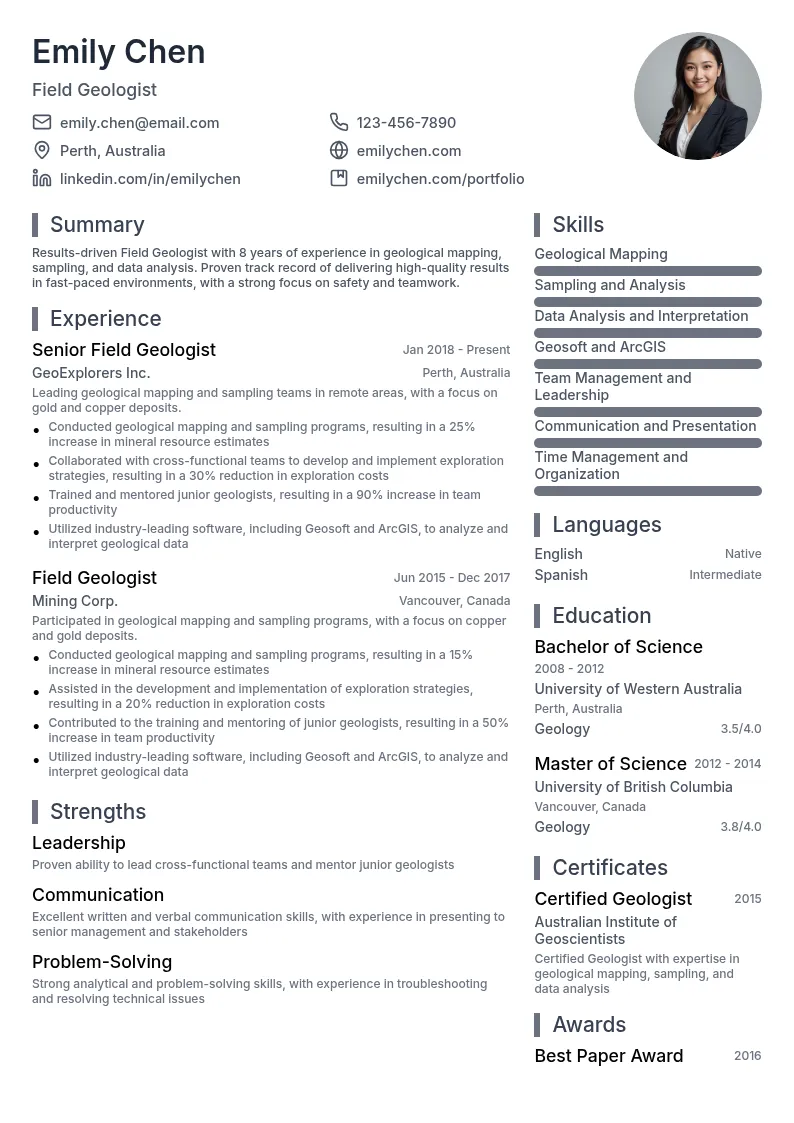 Field Geologist resume example