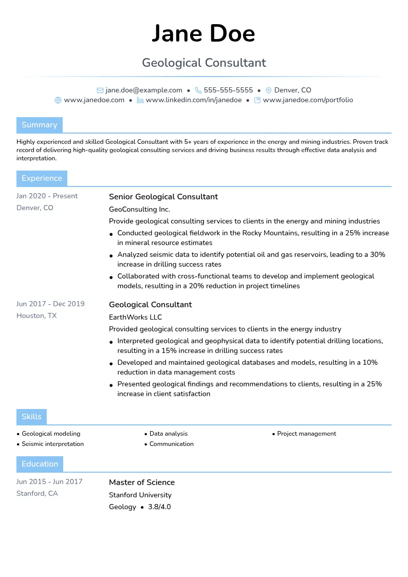 Geological Consultant resume example