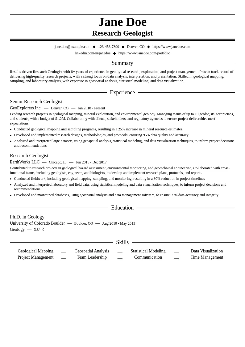 Research Geologist resume example