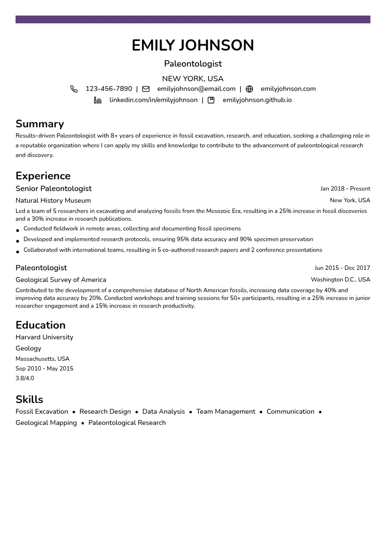 Paleontologist resume example