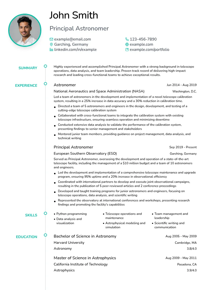 Principal Astronomer resume example