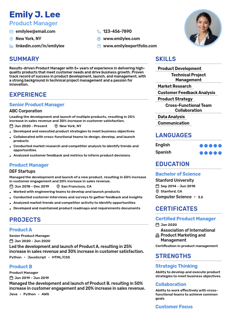 Product Management resume example