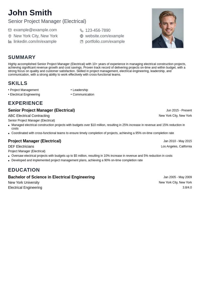 Senior Project Manager (Electrical) resume example
