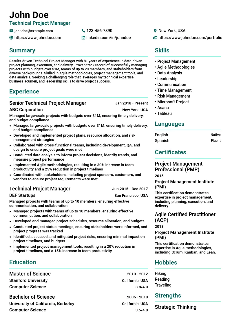 Data-Driven Project Planning resume example