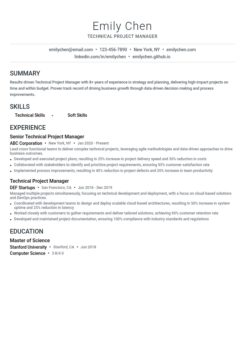 Strategy and Planning resume example