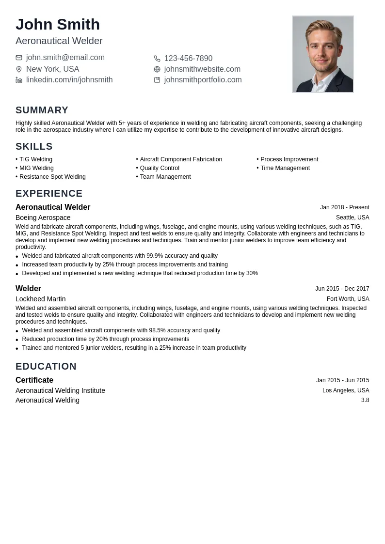 Aeronautical Welder resume example