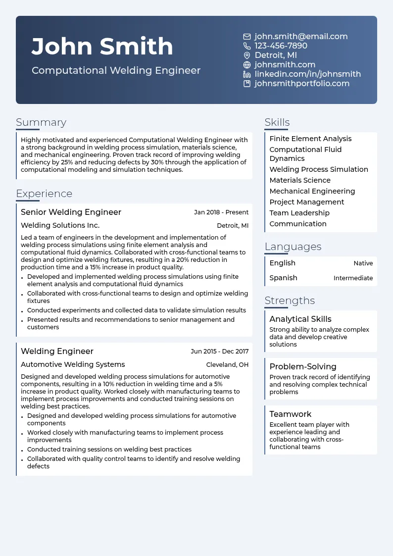 Computational Welding Engineer resume example