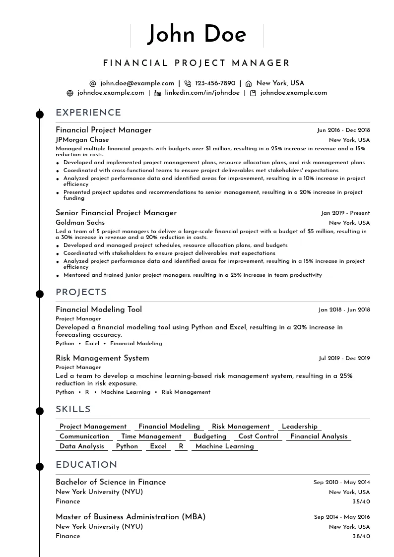 Financial Project Management resume example
