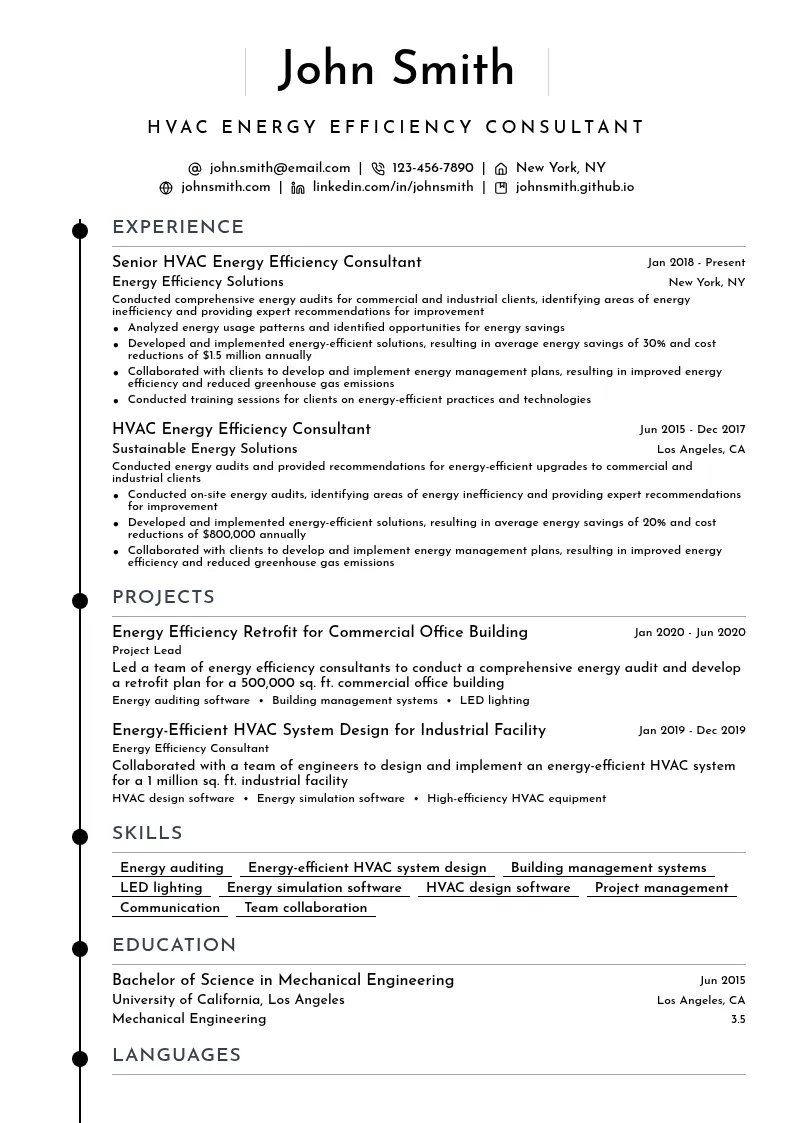 HVAC Energy Efficiency Consultant resume example