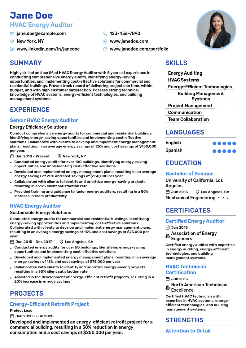 HVAC Energy Auditor resume example