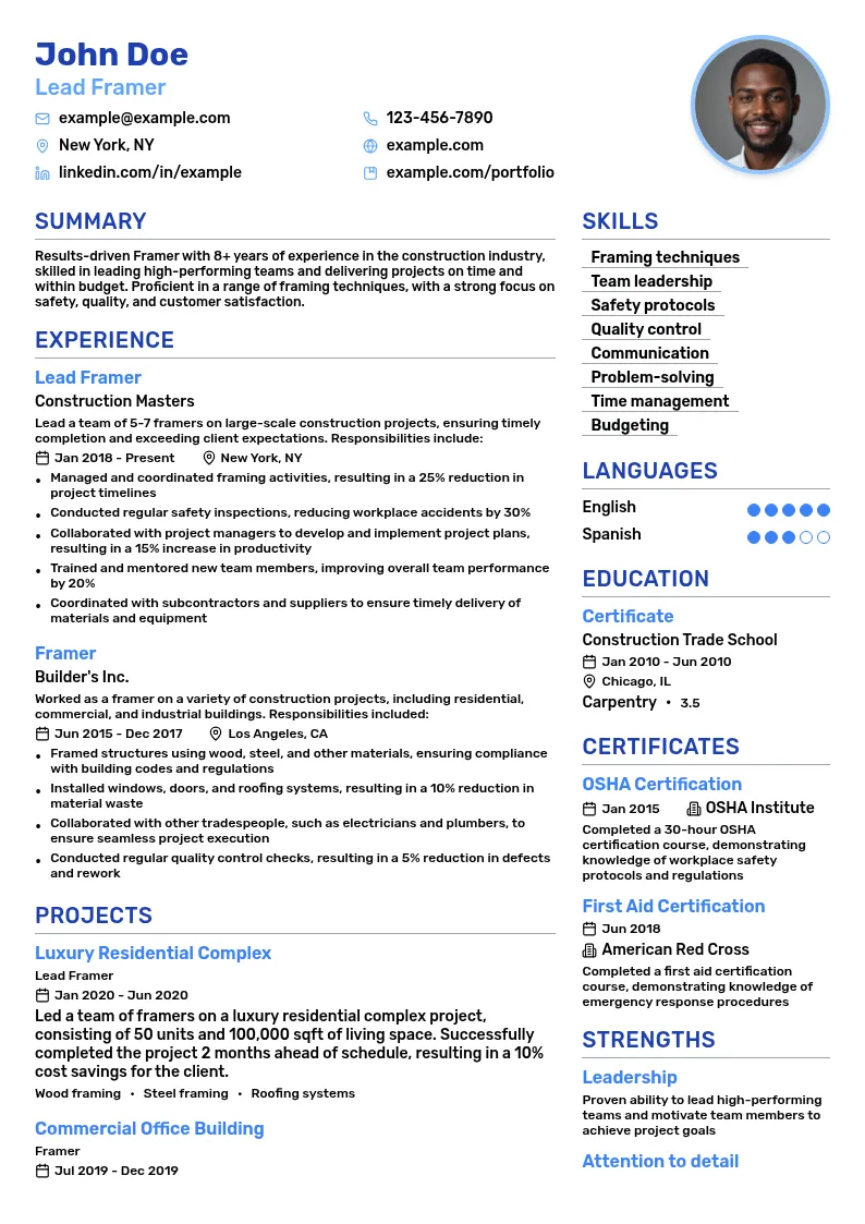 Framer resume example