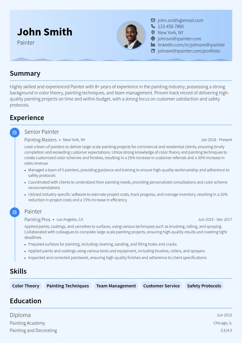 Painter resume example