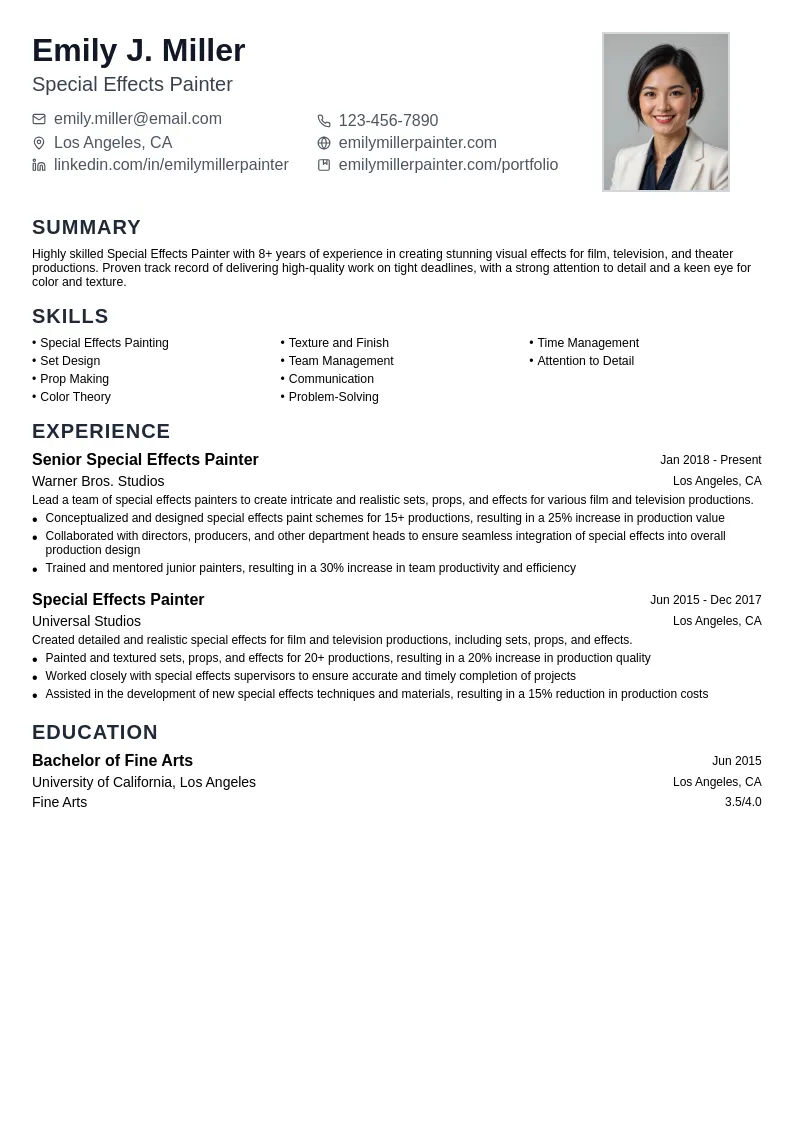 Special Effects Painter resume example