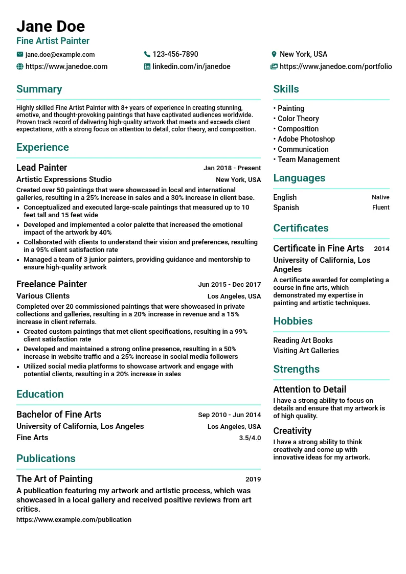 Fine Artist Painter resume example