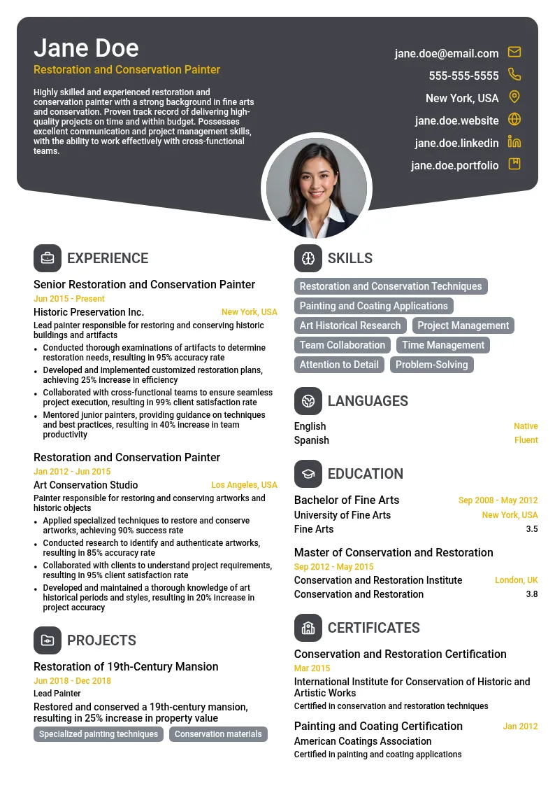 Restoration and Conservation Painter resume example