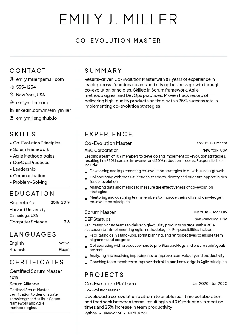 Co-Evolution Master resume example