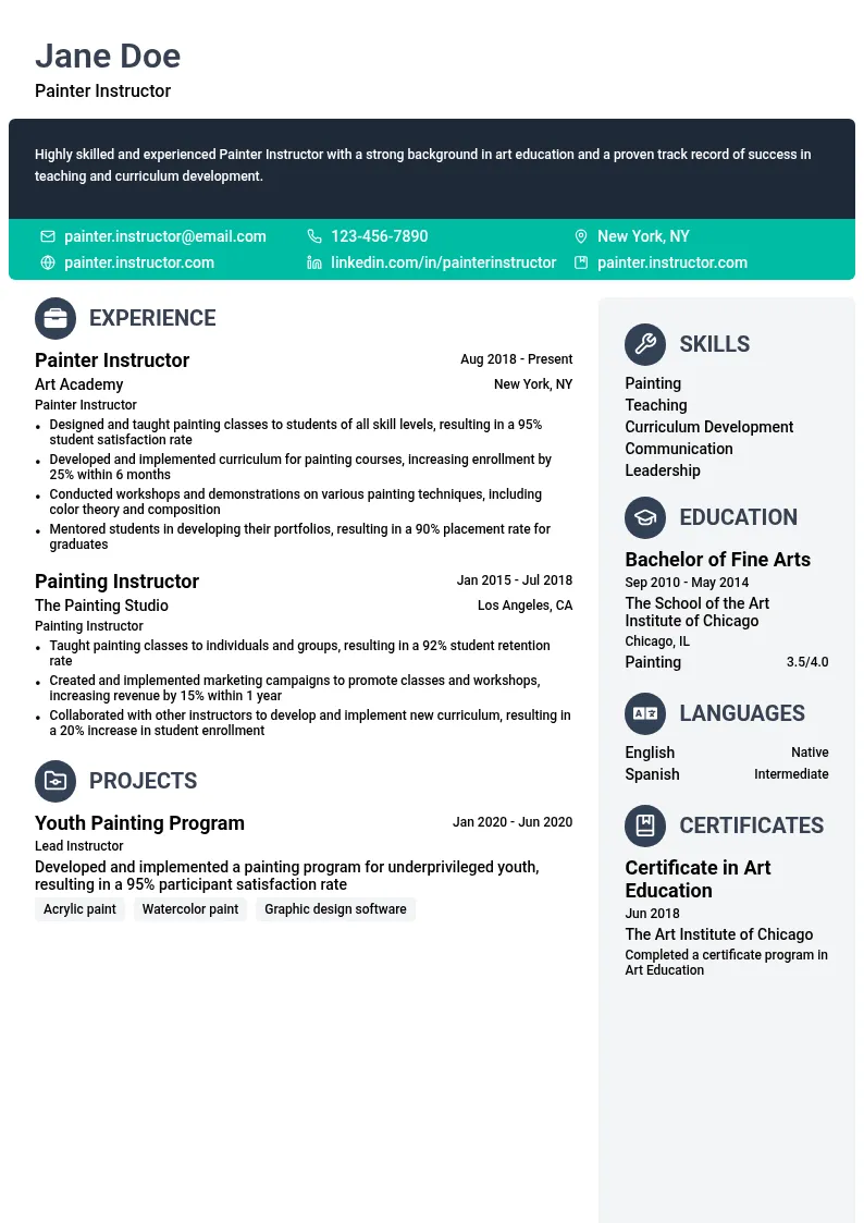 Painter Instructor resume example