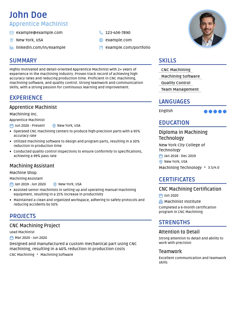  Apprentice Machinist resume example