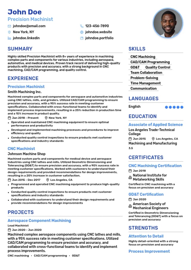 Precision Machinist resume example