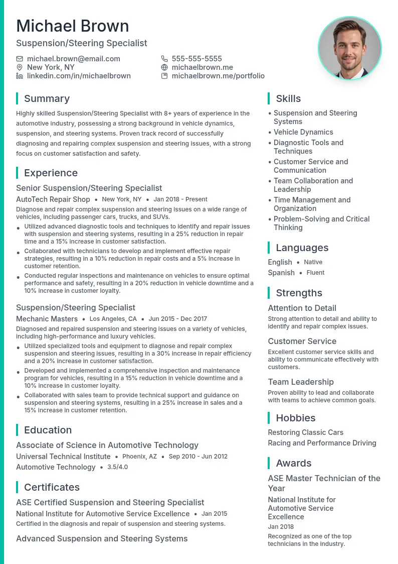 Suspension/Steering Specialist resume example