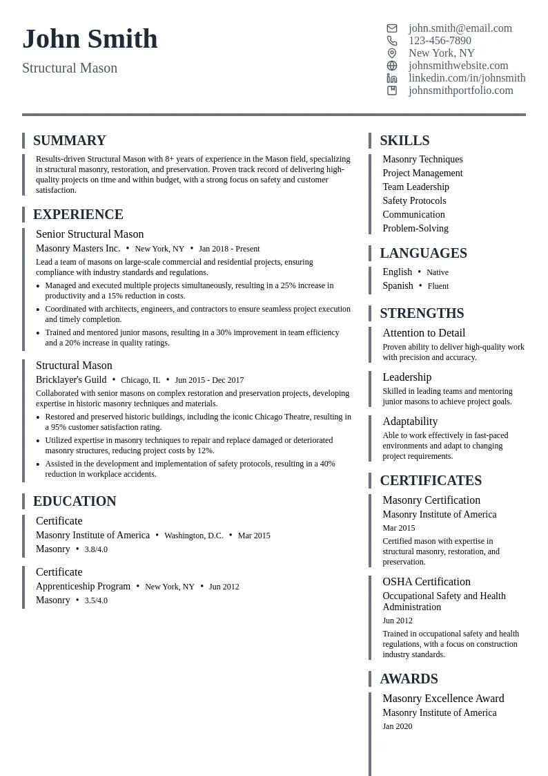 Structural Mason resume example