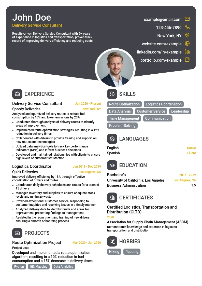 Delivery Service Consultant resume example